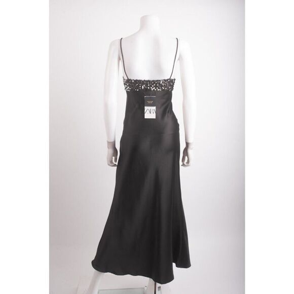 Zara Festive Day Womens Slip Dress Black Sequined Size M Midi 8741/269 NWT - Picture 5 of 6